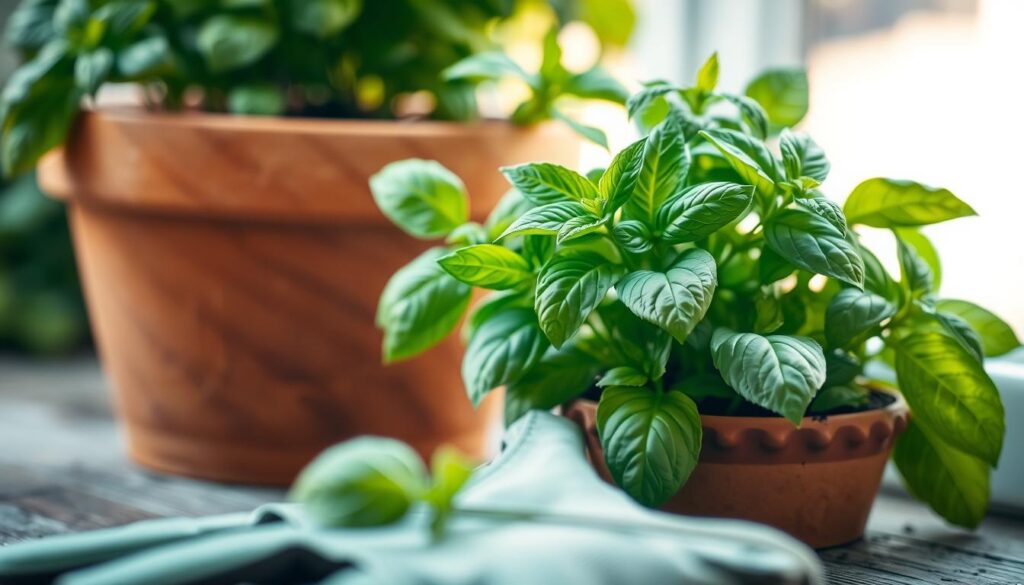 Basilikum Topf Vorbereitung