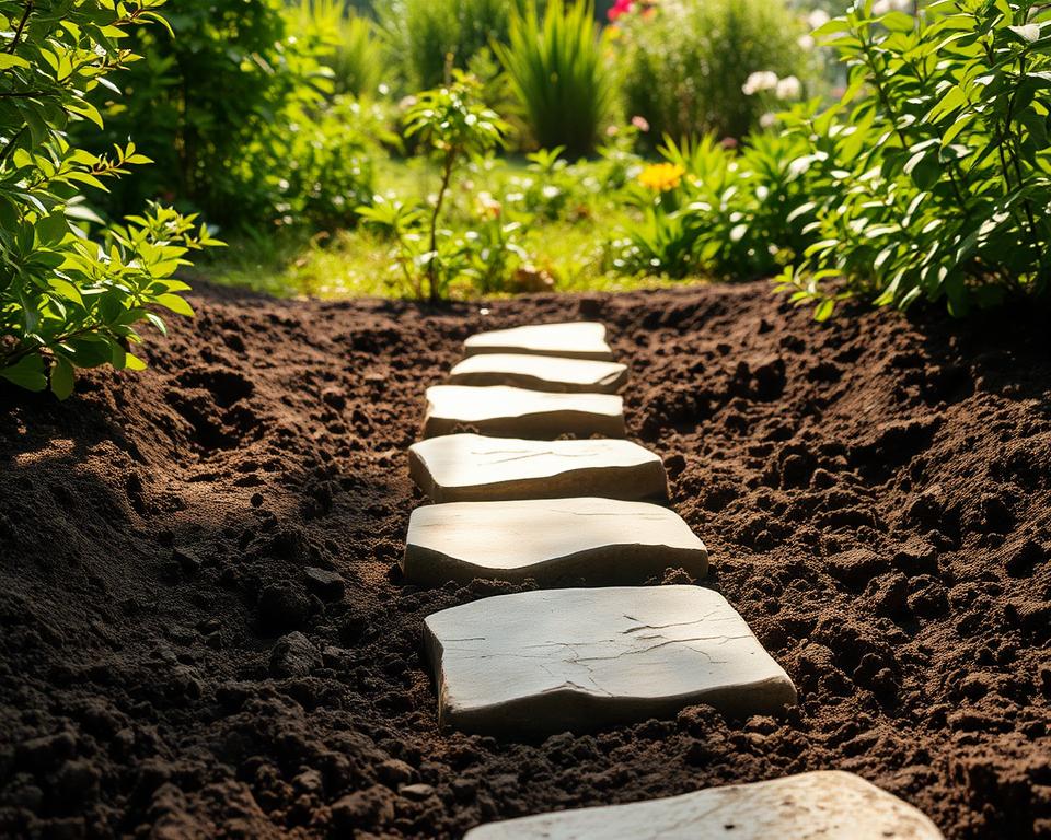 Garten vorbereiten für Trittsteine Garten vorbereiten für Trittsteine