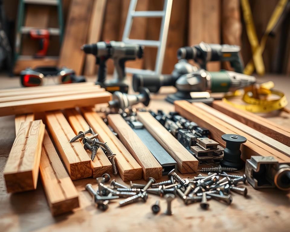 Lamellendach Materialien und Werkzeuge