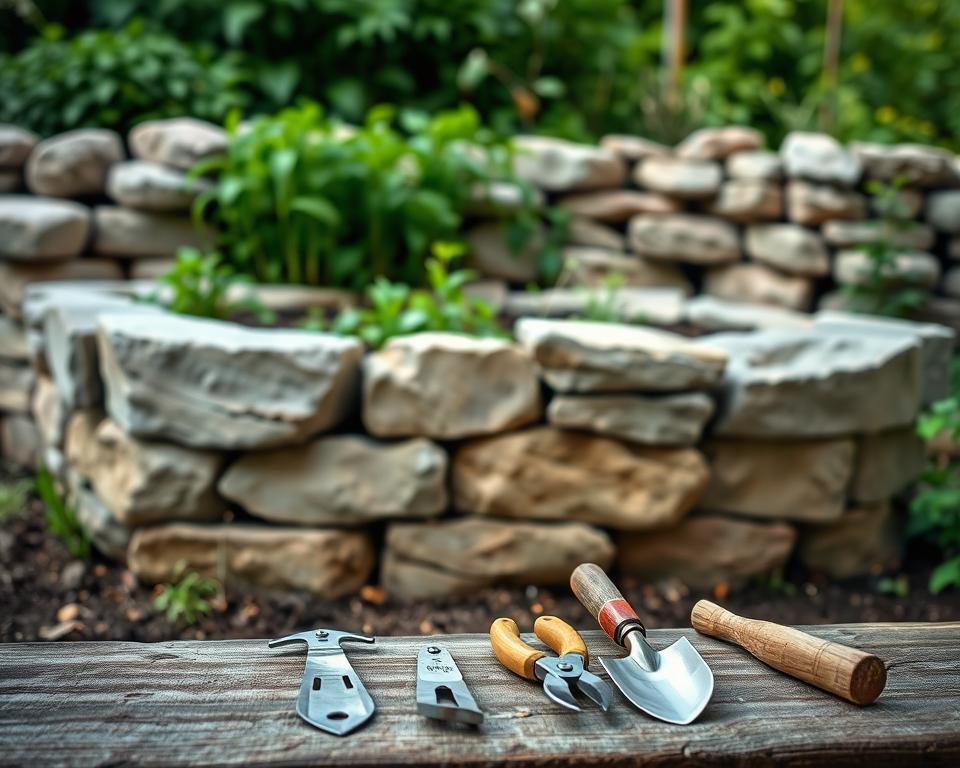 Materialien Steinhochbeet Werkzeuge