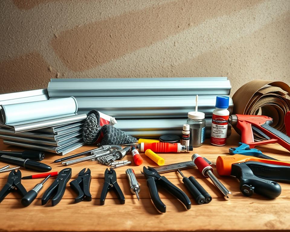 Werkzeuge für Dachrinnen-Montage