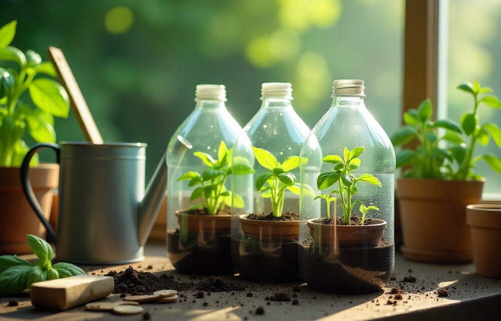 Mini-Gewächshaus aus Plastikflaschen für den Garten